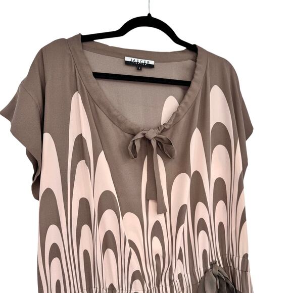 Jaeger London Pure Silk Retro Mod Print Shift Dress Size 8 Taupe Blush Pink - Picture 3 of 9